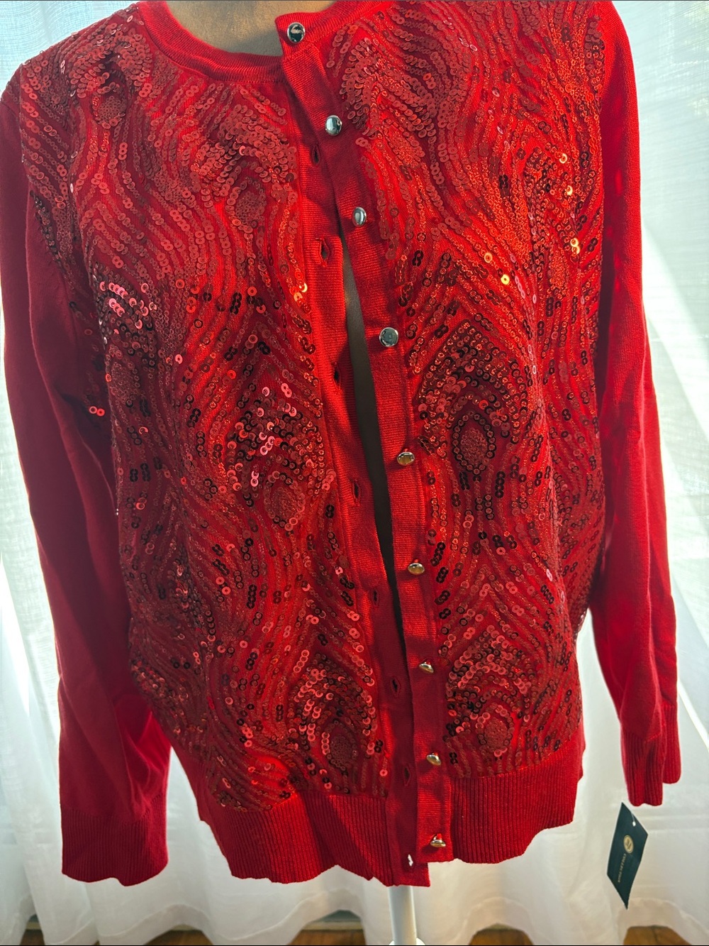 JM Collection Red Fashion Cardigan